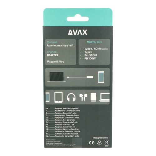 AVAX HB611 CONNECT+ 5in1 Multi HUB Typ C - HDMI(4k60Hz), TypC, 2xUSB 3.0, PD 100W