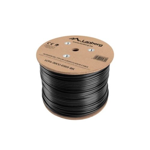 Lanberg Cat.6 F/UTP Außenkabel mit Kupferinstallation, Gelbeschichtung, 305m, 23AWG, 250Mhz, Fca, Schwarz
