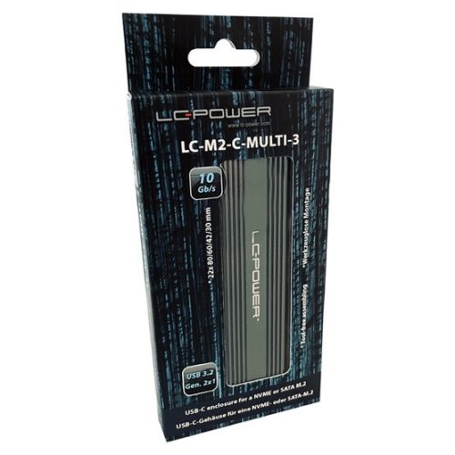 LC Power Externes Gehäuse - USB 3.2 Typ-C - NVMe oder SATA M.2 SSD - LC-M2-C-MULTI-3