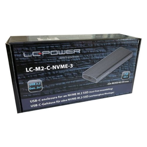 LC Power Externes Gehäuse - USB 3.2 2x1 Typ C - M.2 NVMe SSD - LC-M2-C-NVME-3
