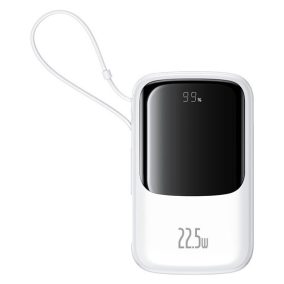   Baseus Qpow Pro+ Schnelllade-Powerbank 10000 mAh, 22,5 W, integriertes USB-Typ-C-Kabel, weiß