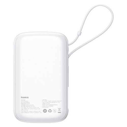 Baseus Qpow Pro+ Schnelllade-Powerbank 10000 mAh, 22,5 W, integriertes USB-Typ-C-Kabel, weiß