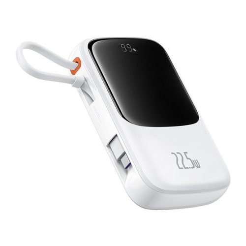 Baseus Qpow Pro+ Schnelllade-Powerbank 10000 mAh, 22,5 W, integriertes USB-Typ-C-Kabel, weiß