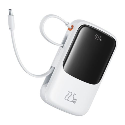 Baseus Qpow Pro+ Schnelllade-Powerbank 10000 mAh, 22,5 W, integriertes USB-Typ-C-Kabel, weiß