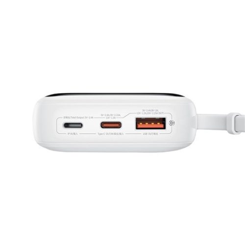 Baseus Qpow Pro+ Schnelllade-Powerbank 10000 mAh, 22,5 W, integriertes USB-Typ-C-Kabel, weiß