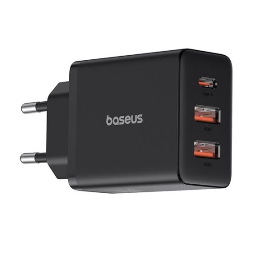 Baseus Cube Netz-Schnellladegerät 30W, USB Typ-C + 2×USB Typ-A, Schwarz