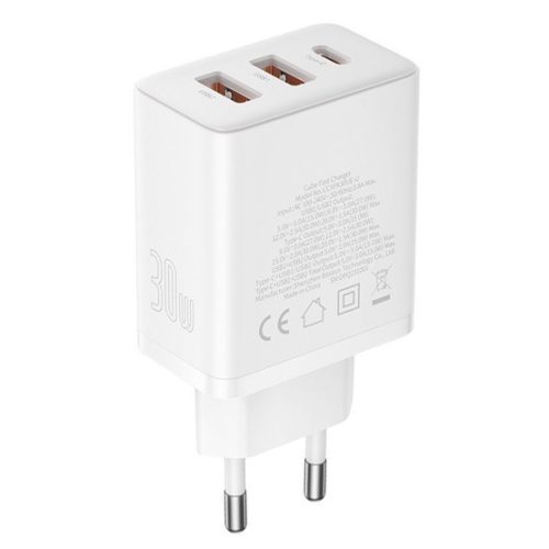 Baseus Cube Netz-Schnellladegerät 30W, USB Type-C + 2×USB Type-A, weiß