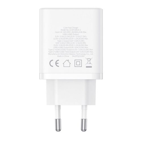 Baseus Cube Netz-Schnellladegerät 30W, USB Type-C + 2×USB Type-A, weiß