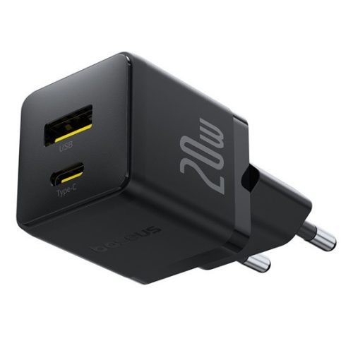Baseus Palm Netz-Schnellladegerät 20W, USB Type-C + USB Type-A, Schwarz