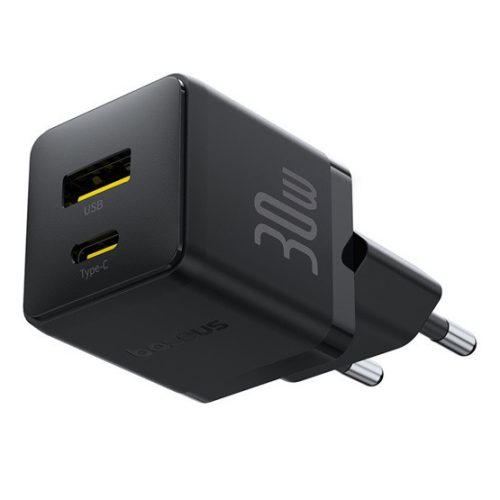 Baseus Palm Netzteil Schnellladegerät 30W, USB Typ-C + USB Typ-A, Schwarz