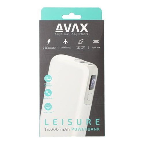 AVAX PB106W FREIZEIT PD/Typ-C 30W+QC 18W Schnelllade-Powerbank 15.000mAh, weiß - Geöffnetes Produkt