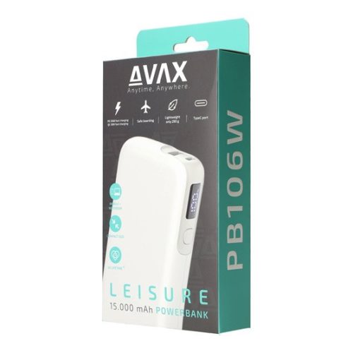 AVAX PB106W FREIZEIT PD/Typ-C 30W+QC 18W Schnelllade-Powerbank 15.000mAh, weiß - Geöffnetes Produkt