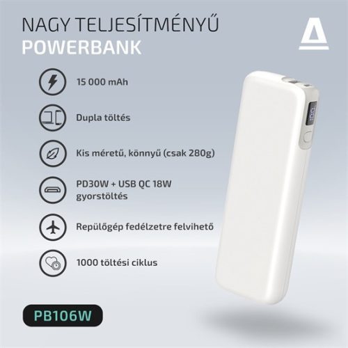 AVAX PB106W FREIZEIT PD/Typ-C 30W+QC 18W Schnelllade-Powerbank 15.000mAh, weiß - Geöffnetes Produkt
