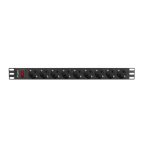   Lanberg 19" PDU/Verteilerleiste 1U 16A 3m 9x Schuko-Steckdose, schwarz