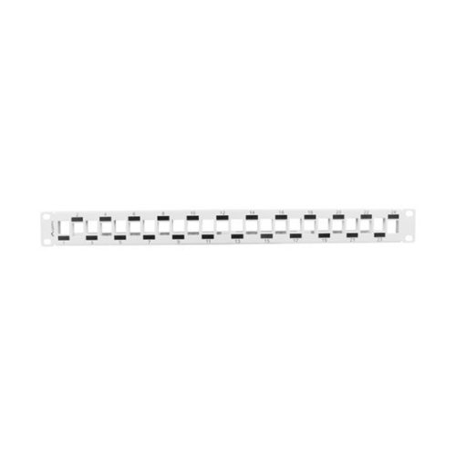 Lanberg Leerer Patchpanel 24 Port 1U 19" gestaffelte Anordnung mit Entlastung, grau
