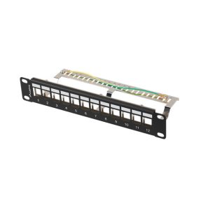   Lanberg Leerer Patchpanel 12 Port 1U 10" FTP, abgeschirmt, mit Entlastung, Schwarz V2