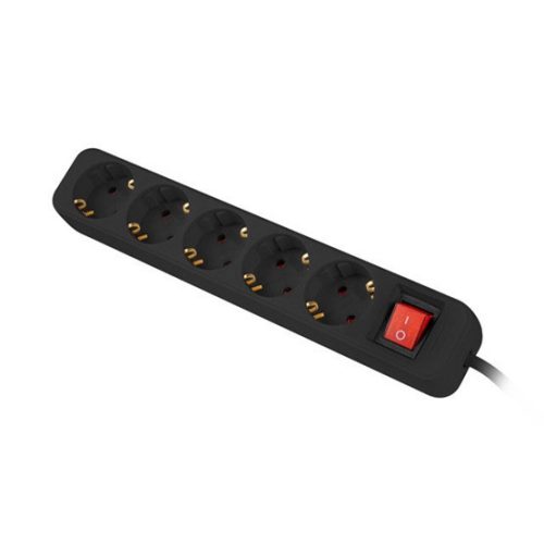 Lanberg Verteiler 3 m 5x Schuko Steckdose mit Schalter, schwarz