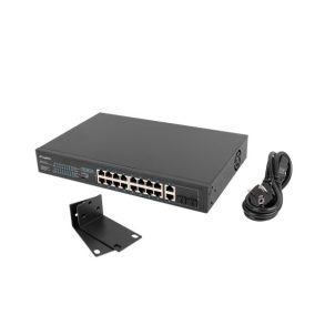   Lanberg Switch ohne Management, 16x 100Mb PoE+/ 2x 1GB/1X SFP, 10", 19" Rack (150W)