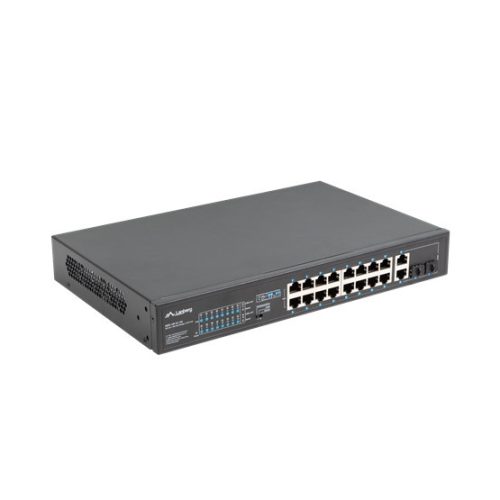 Lanberg Switch ohne Management, 16x 100Mb PoE+/ 2x 1GB/1X SFP, 10", 19" Rack (150W)