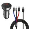Baseus Digital Display Autoladegerät 24W, 2×USB Typ-A, schwarz + 3.5A 3-in-1, 1.2m 3-farbiges Kabel