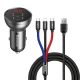 Baseus Digital Display Autoladegerät 24W, 2×USB Typ-A, schwarz + 3.5A 3-in-1, 1.2m 3-farbiges Kabel