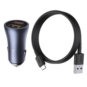  Baseus Golden Contactor Pro Auto-Schnellladegerät 40W, 2×USB Typ-A, Grau + 100W USB, 1m Kabel