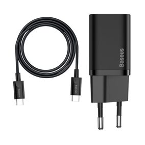   Baseus Super Si Netzteil Schnellladegerät 25W, USB Typ-C, Schwarz + 3A USB Typ-C, 1m Kabel