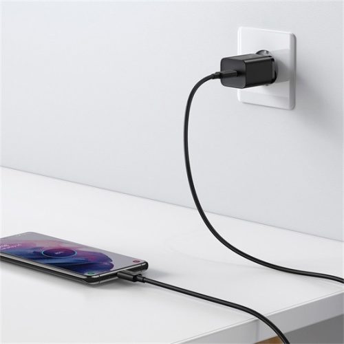 Baseus Super Si Netzteil Schnellladegerät 25W, USB Typ-C, Schwarz + 3A USB Typ-C, 1m Kabel