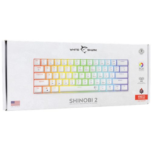 Weißer Hai GK-004211W/R-US SHINOBI-2 kabelgebundene mechanische Gaming-Tastatur - weiß - US