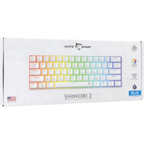 Weißer Hai GK-004223W/BL-HU SHINOBI-2 kabelgebundene mechanische Gaming-Tastatur - weiß - HU /blau/