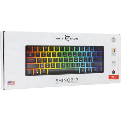 Weißer Hai GK-004113B/R-HU SHINOBI-2 kabelgebundene mechanische Gaming-Tastatur - Schwarz - HU /Rot/
