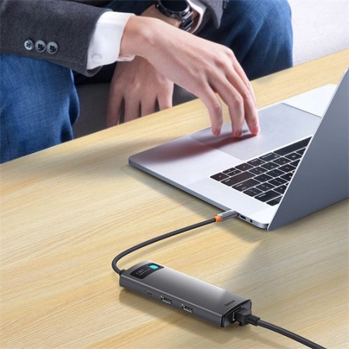 Baseus Metal Gleam 7-in-1 USB Type-C HUB Dockingstation, Grau